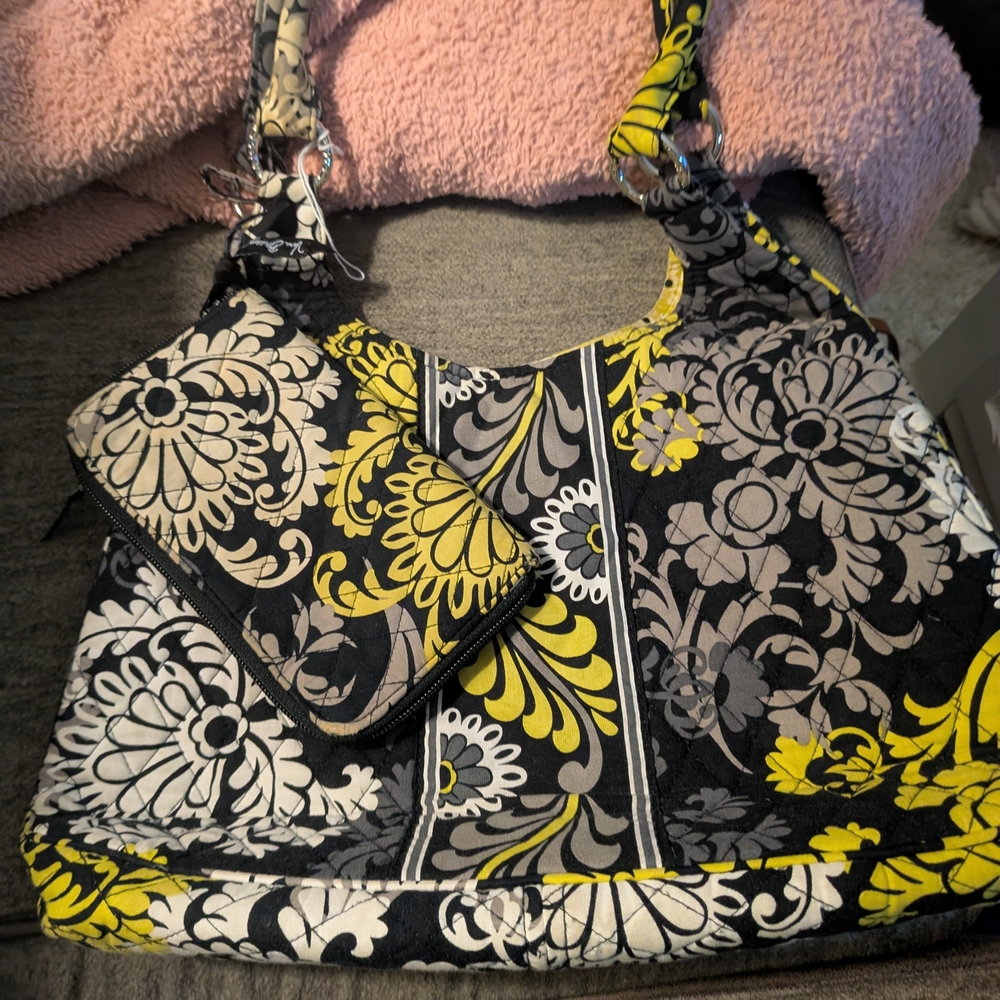 Vera Bradley Black and Yellow Floral Shoulder Bag